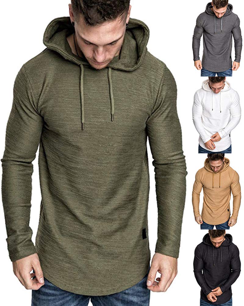 Lexiart Mens Fashion Athletic Hoodies Sport Sweatshirt Solid Color Fleece Pullover Green L - Image 2